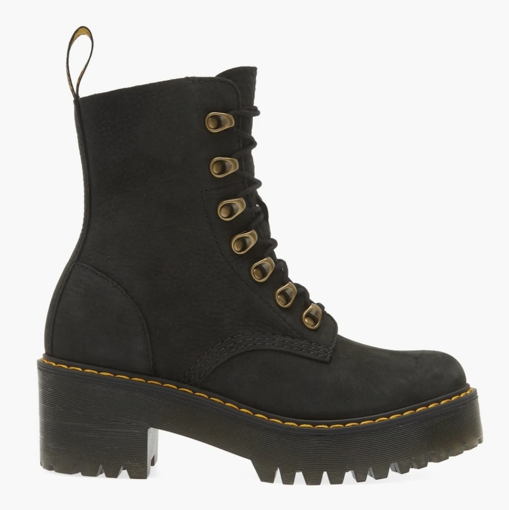 Dr. Martens Black Nubuck Combat Boots with Gold Eyelets